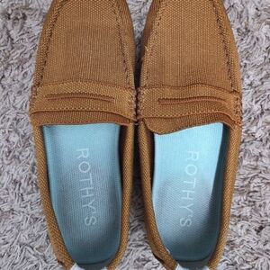 Rothy's Rust Brown Slip-On Loafers with Light Blue Insole